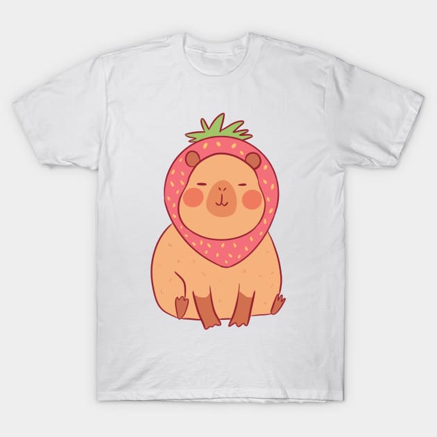 Cute capybara strawberry T-Shirt by YaraGold